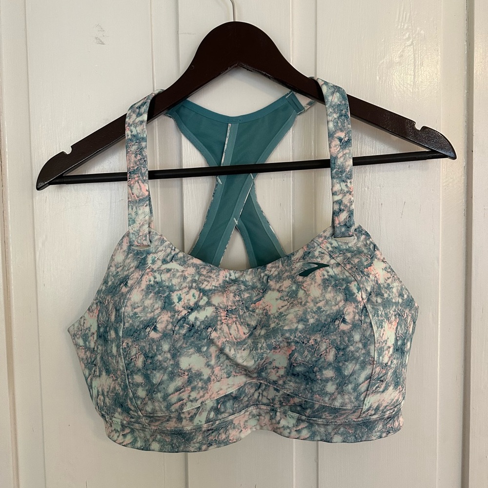 Brooks Juno Mint Marble Crossback Sports Bra 38d